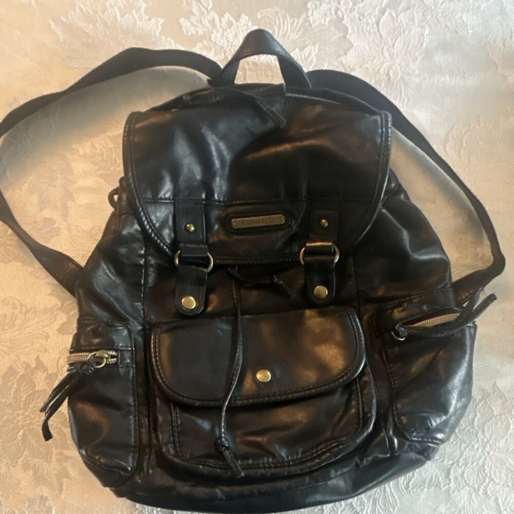 STONE&CO Black Backpack Women's Bag w/Zipper Buckle Snap Accents Pockets, cute